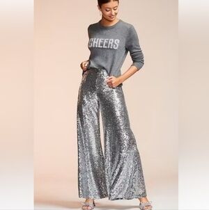 NWT Alex Marie Silver Sequin Wide-Leg Pants